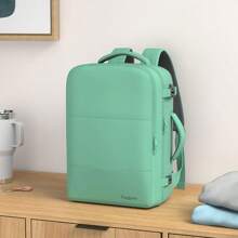 Mochila de Viaje para Avión 35L (10 kg): Impermeable Unisex, Compartimento para Laptop 15.6 Pulgadas, Puerto USB Integrado (Negro) - Verde - Ver 2