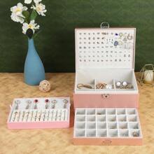Earring Jewelry Box For Women Girl Stud Organizer, 5 Layers Girl Jewelry Organizer Box With Lock Earring Holder Organizer Necklace Ring Jewelry Organizer Box For Girls (Black)