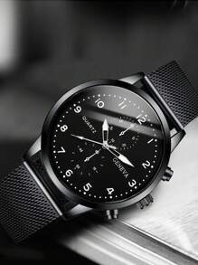 1 件装休闲男士石英表，简约圆形表盘，金属网状表带，男士最佳礼物，适合假日和日常佩戴