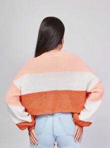 Striped Off-The-Shoulder Blouse Princess Sleeve Knit Warm Winter Fashion Blogger New2023 - 亮橙色 - 查看 2