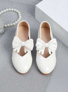 Bailarinas de piso blando tipo Mary Jane, zapatos beige con decoración de moño para niñas de talla media, zapatos versátiles para vestir