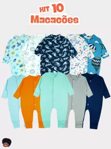 10 Pieces Baby Boy Rompers 5 Plain Pieces 5 Printed Pieces Assorted Maternity Layette - 彩色 - 查看 1