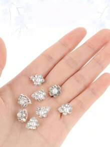10pcs Women Pearl Rhinestone Floral Mini Hair Clips, Solid Color For Updo Daily Or Wedding Use Claw Clips Hair Claws Hair Barrettes, School Stuff, Pearl Hair Accessories