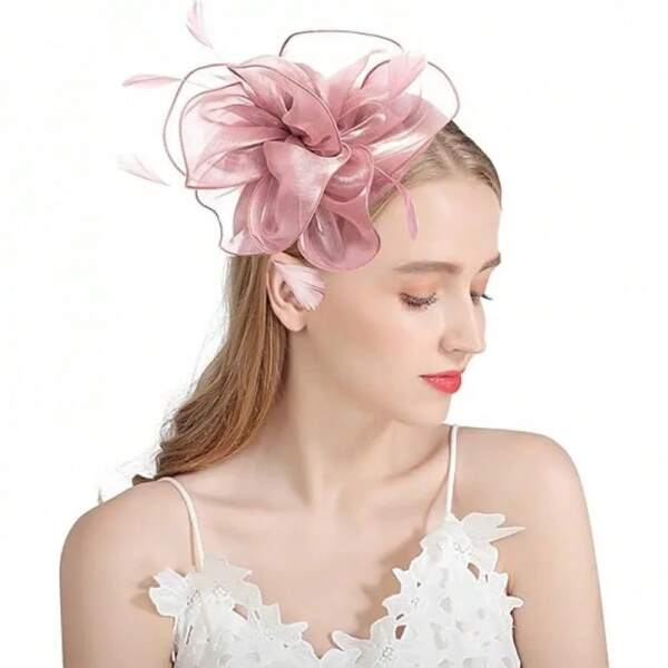 Broche pour cheveux avec fleur de plume charmante pour femmes, pour le mariage, le thé, les courses de chevaux à Derby