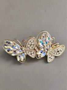 1pc Women Fashion Elegant Diamond Metal Color Butterfly Hair Claw Clip, Suitable For Daily Use