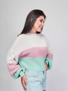 Striped Off-The-Shoulder Blouse Princess Sleeve Knit Warm Winter Fashion Blogger New2023 - Beige - View 3