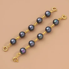 1pc Black Pearl Extended Chain Gold Necklace Extended Artifact Pearl Chain Extended Chain Double Buckle Spring Buckle DIY