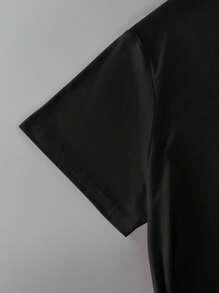 Customized Photo Men's T-Shirt, Spring/Summer, Upload Your Own Photo/Group Photo/Lover/Family/Pet/Friend/Landscape, Input Text/Name/Slogan/Funny Words/Blessing, Men's Round Neck Short Sleeve Black Top, Holiday Gift, Valentine's Day/Birthday/Anniversary Customized Photo - Black - View 4