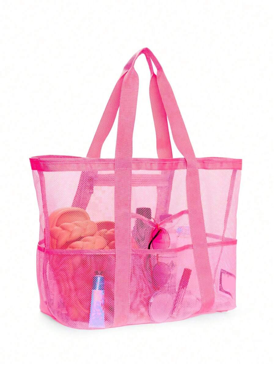 Hollow Polyester Mesh Beach Bag Large Capacity Travel Washing Bag Swimming Storage Bag Minimalist Mesh Beach Bag, Mother's Day Gift For Mom