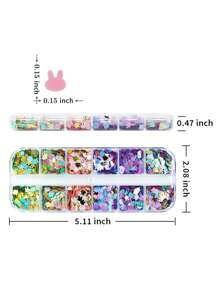 Set de 12 compartimentos con lentejuelas con forma de cabeza de conejo de color macarrón, adornos coloridos tipo copos de nieve de Pascua para manualidades, suministros y accesorios para decoración de uñas de primavera y verano