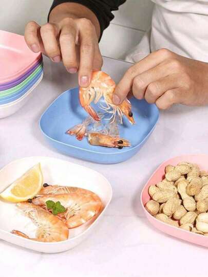 Juego de 10 piezas de platos de plástico de colores aleatorios con caja de almacenamiento, platos de comedor multiusos modernos para mesas de comedor