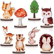 16/24 Pcs Woodland Animals Wood Tabletop Carnival Centerpieces, Forest Wooden Animals Cutout Shapes Creatures Table Topper For Woodland Camping, Wild Creatures Decor Wooden Table Sign, Rustic Tiered Tray Decorations For Forest Camp, Baby Shower Craft Party Supplies, Birthday Favors Cake Decor