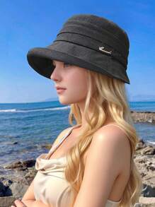 1pc Women Plain Color Bucket Hat, Casual Party Beach Sun Hats, New Bucket Hats For Spring Summer, UV Protection, Suitable For Daily Outing & Recreation - A - View 1
