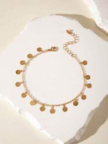 imoli 1 pezzo Cavigliera minimalista in metallo argento con nappina a catena base, realizzata su misura (quantità di disco e nappina varia)