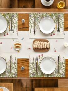 4 件套春季花卉餐垫，绿色植物印花餐垫，简约质朴织物装饰防热防水西式餐垫，适用于派对、厨房、餐厅、节日、农舍装饰