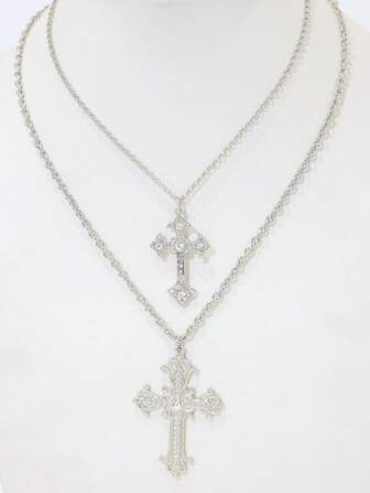 1pc Retro Double Cross Pendant Necklace, Gift For St. Patrick's Day, Women's Holiday Jewelry Gift (Jewelry Box Not Included)