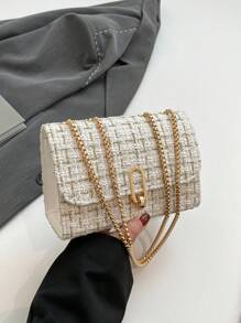 Fashionable Commuter Messenger Bag, Retro Minimalist Shoulder Bag, 2025 New Crossbody Bag For Women, Small Niche Chain Square Bag - White - View 4