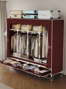 1 pieza Armario portátil de gran capacidad, fácil de montar para el hogar, alquiler, apartamento, mueble de dormitorio para ropa, estructura de tubo de acero resistente, organizador de ropa de 172 cm, cubierta de tela no tejida de unicolor, con 4 cajones y 4 barras colgantes para un almacenamiento de ropa razonable, adecuado para todas las estaciones