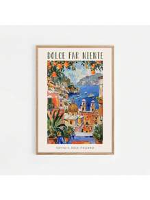 1 Stück Vintage Italien Reise Essen Spaghetti Kaffee Mittelmeerküste Landschaft Poster Leinwand Gemälde Wandbild Heimdekoration ohne Rahmen - Verschiedenfarbig - Übersicht 57
