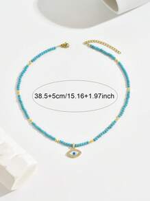1pc Retro Latin Style Rhinestone Zinc Alloy Evil Eye Beaded Necklace, Suitable For Women Daily & Holiday Wear - Blue - View 5