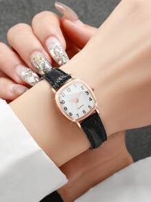 5 件套女士优雅方形表盘小手表和皮带组合，经典石英表，不含手表盒 - 彩色 - 查看 3