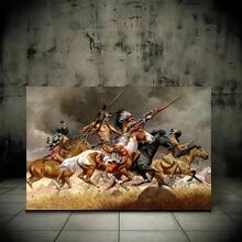 A Wall Art Of Aboriginal Horse Riding Warrior-Suitable For Families And Office Decorations, Ideal Bachelor Party Gift, Unique Western Theme Living Room Bedroom Pendants, 1 Pc Keywords Wooden Framed Canvas Painting-Thickness 2.25cm/0.9Inch, Home Gift Decoration, Room Decoration Aethetic, Wall Decoration, Perfect Gift, Autumn And Winter Wall Decoration, Living Room Decoration, Bedroom Decoration, Kitchen Decoration, Entry Decoration, Bath Decoration, Direct Wall Painting, High Quality Wall Painting Poster