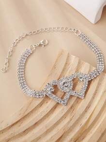 1pc Exquisite & Premium Bling Hollow Out Double Heart Anklet, Suitable For Men & Women, Elegant Daily Wear & Wonderful Gift - Multicolor - View 3