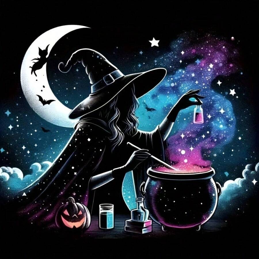 2025 年新款畅销书“女巫药水”圆形亚克力钻石马赛克艺术套装，手工拼图，适用于墙面装饰、派对和节日，无框 DIY 工艺礼物 - 彩色 - 查看 1