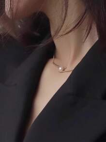 1pc Elegant S925 Silver-Plated Gold Cross Pearl Necklace For Women, Luxury Minimalist Pendant, Suitable For Daily Wear - Gold Pearl Necklace - View 8