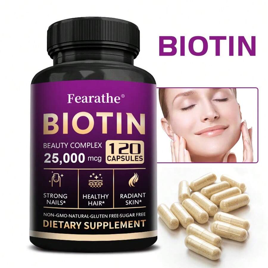 120 Capsules Of Biotin With Vitamin B6, Pantothenic Acid- Supports Hair, Nails And Skin, Healthy Immune System - 1 瓶 - 查看 1