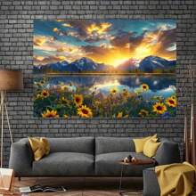 1pc Sunflower Sunset Landscape Photography Backdrop Banner, Photoshoot Background, Photo Booth Props, Party Backdrop, Party Supplies, Party Decor, Birthday Banner