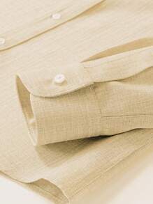 1 pièce Chemise à col montant à manches longues beige pour hommes, top polyvalent décontracté chic, coupe slim anti-froissage facile d'entretien, "Best-seller" Tenue de travail