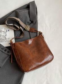 时尚大容量单肩包，百搭女士水桶包 - 棕色 - 查看 5