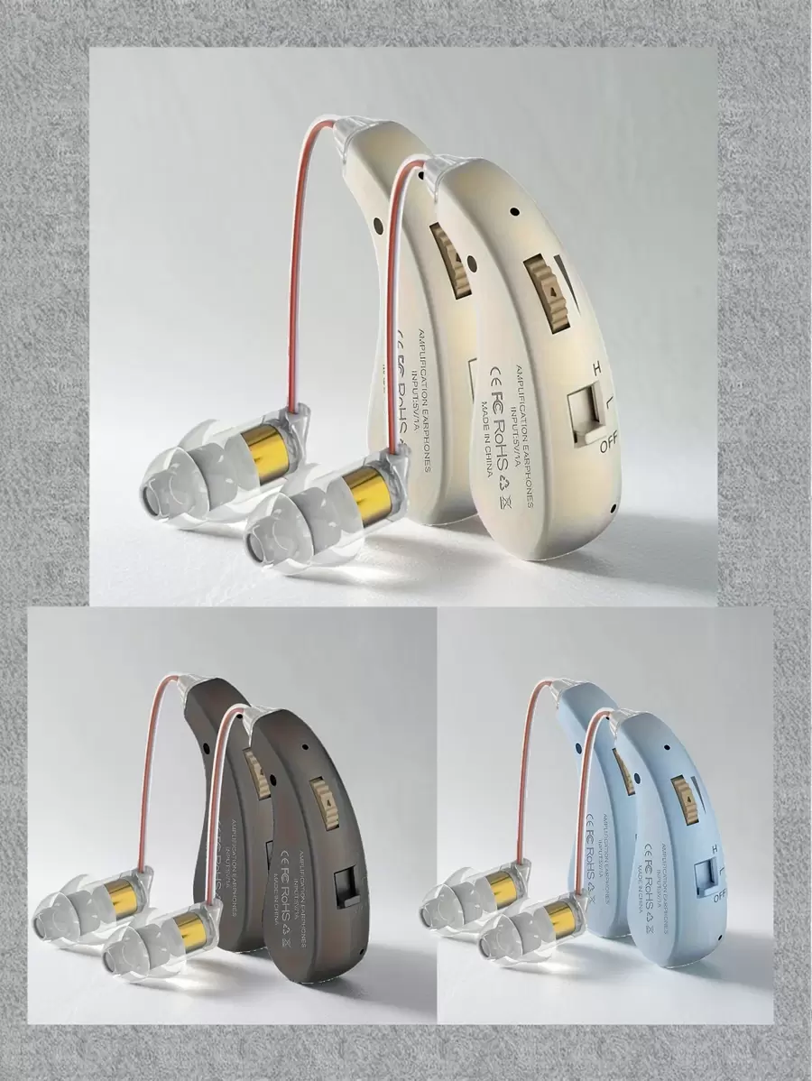 ersowha 可充电放大器扬声器耳机，带音量控制、声音放大、舒适佩戴的线缆设计、耐用的 ABS 塑料和硅胶耳塞、助听器耳挂式、声音放大、助听放大和后部充电。