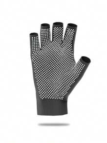 1 双黑色半指健身手套，带全掌和腕部支撑 - 耐磨，适合举重、训练、拉伸和户外跑步，编织涤纶面料 - 黑色 - 查看 5