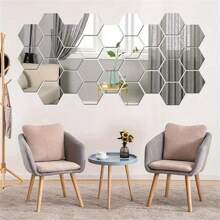 48pcs Hexagon Acrylic Mirror Wall Stickers, Removable Decorative Mirrors, Self-Adhesive Hexagonal Shaped Art Ornaments For Home Decor,Stickers,Wall Decal, Vinyl Decal For Home Decorations,Spring Decoration Items Refresh Your Home,Rama Decoration Stickers