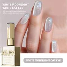 XEIJAYI 1 Stück 15ml WEISSES MONDLICHT KATZENAUGEN Gel-Nagellack, glitzernder magnetischer Nagellack, alkoholfreie Flüssigformel, UV/LED-Lampe erforderlich, für Frauen Heim-Salon Nail Art DIY - Kein Magnetstab enthalten