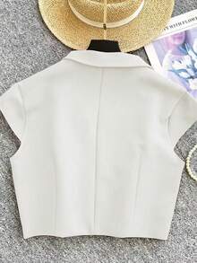 Chaleco con cierre de cremallera y cuello en primavera/verano, top casual de manga corta - Blanco - Ver 2