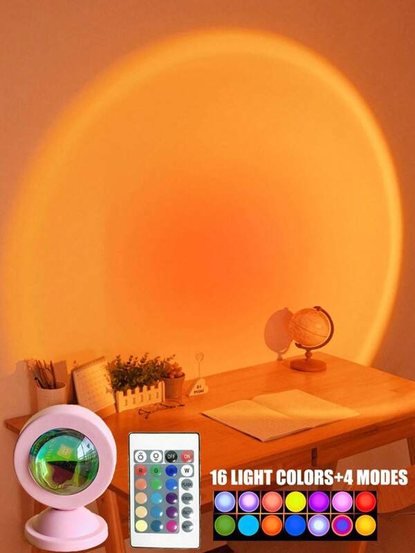 1 pieza Tira de luz LED RGB tipo atardecer con control remoto, luz de ambiente, luz de fotografía INS, luz con forma, lámpara de atardecer para dormitorio, lámpara de mesa de noche con proyección, lámpara de atardecer, decoración de habitación con interfaz USB, regalo