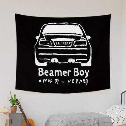 1 peça de tapeçaria Beamer Boy com tema musical, impressão de carro de desenho animado de poliéster para pendurar na parede, adequada para dormitórios universitários, quartos, salas de estar, decoração de casa, decoração de fundo interno e externo, tapeçaria, presente de feriado ideal