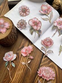 15pcs/Pack Vintage Thick 3D Paper Flower Branch Stickers, Floral Print Decoration For Journal Scrapbooking,School Supplies,Back To School