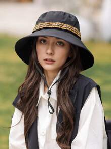 1 pieza Sombrero de cubo de unicolor con banda tejida para mujeres, casual y de moda, liviano y transpirable para protección solar, adecuado para actividades al aire libre, viajes, campamento, senderismo, diseño unisex para uso diario, primavera/verano