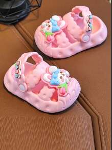1 Pair Kids Hollow Sandals, Girls Summer Indoor Non-Slip Cartoon Toddler & Little Kid Closed Toe Beach Slippers