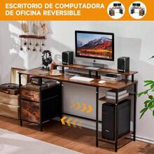 Escritorio Gamer 150 cm con Cajones y con Soporte para Monitor, Escritorio Minimalista,Escritorio para Computadora,Escritorios Modernos,Escritorio Industrial,Escritorio Top Living,para PC Gamer - Color caoba - Ver 3