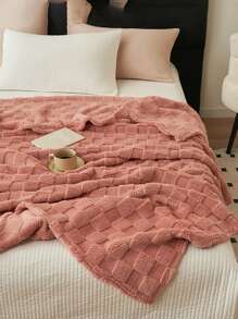 1pc Dusty Pink Waffle Fleece Blanket, Soft & Comfortable For Bedroom & Guest Room Use