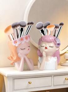 1pc Creative Little Fairy Makeup Brush Storage Tube Dressing Table Desktop Eyeshadow Eyebrow Pencil Brush Pencil Holder Storage Rack, Little Girl Light Luxury High-End Office Decorative Ornaments, Girly Heart Desktop Storage Girl Gift Ins, Best Gift, Winter, Decorations, Home, Wedding Decorations, Home Decorations, Jewelry Collection Box, Party Decoration Valentine's Day Birthday