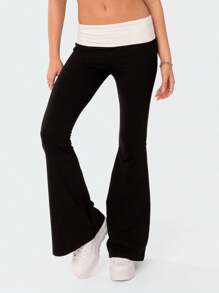 Coquette Cute Flare Bell Bottom Y2k Pants For Women Fold Over Leggings Slim Fit Yoga Pants Y2k Joggers Streetwear - 黑色 - 查看 3