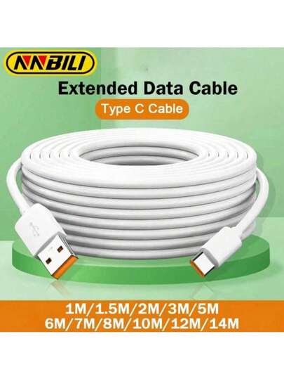 NNBILI 超长 1M-14M USB Type C 代码扩展超高速充电兼容各种兼容三星 S25 S24 S23 S22 S21 兼容小米 13 12 11 Hula Hula Hula Hong OPPO VIVO OnePlus 智能手机相机打印机外部电池等