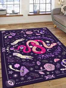 1pc Mysterious Animal Moon & Floral Carpet, Polyester Fiber Rug, Durable & Wear-Resistant, Rectangular Carpet, Multiple Sizes Available, Doormat, Kitchen Mat, Leisure Mat, Easy To Clean, Suitable For Kitchen, Entryway, Laundry Room, Etc. Warm Tip: Slight Color Difference Between Picture And Product May Occur Due To Lighting, Display, And Batch Factors.