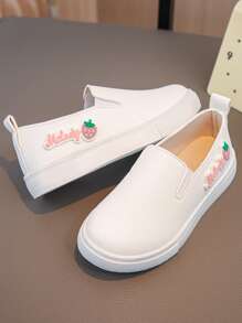 1 Pair Girls' Fashion Casual Slip-On Strawberry Decor Princess Style Sports Shoes Suitable For Performance And Students